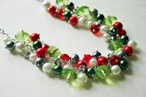 Christmas Necklace, Red Silver Green, Holiday Jewelry, Christmas Jewelry, Red Green Jewelry, Christmas gift Present, christmas decor wreath