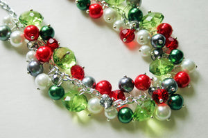 Christmas Necklace, Red Silver Green, Holiday Jewelry, Christmas Jewelry, Red Green Jewelry, Christmas gift Present, christmas decor wreath