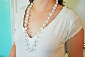 32" Long Pearl Necklace - Chunky Statement Jewelry - Preppy Necklace