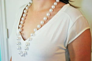 32" Long Pearl Necklace - Chunky Statement Jewelry - Preppy Necklace