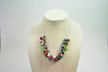 Load image into Gallery viewer, Christmas Statement Necklace - Extra Chunky Cluster Necklace with green, red, and silver!