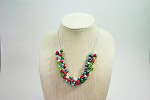 Christmas Statement Necklace - Extra Chunky Cluster Necklace with green, red, and silver!