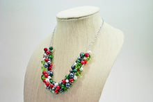 Load image into Gallery viewer, Christmas Statement Necklace - Extra Chunky Cluster Necklace with green, red, and silver!