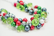 Load image into Gallery viewer, Christmas Statement Necklace - Extra Chunky Cluster Necklace with green, red, and silver!