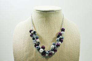 Deep Purple, Gray, and Black Statement Necklace, Pearl Cluster Necklace, Eggplant White Pearl Necklace, Purple Necklace Jewelry