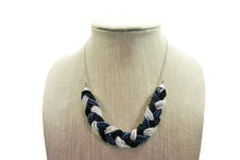 Load image into Gallery viewer, Braided Statement Necklace - Seed Bead Jewelry - Black, White, and Gray