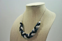 Load image into Gallery viewer, Braided Statement Necklace - Seed Bead Jewelry - Black, White, and Gray