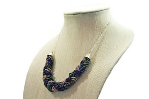 Purple Braided Statement Necklace - Silver Jewerly