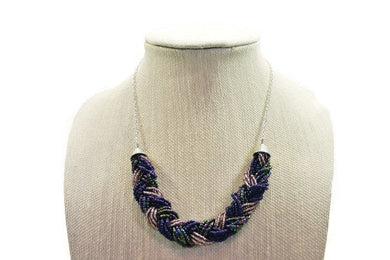 Purple Braided Statement Necklace - Silver Jewerly