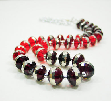 Red and Black Statement Necklace, Long Necklace, Glass Necklace, Long Beaded Necklace, Black and Red, Gray Necklace, Layering Necklace, Red