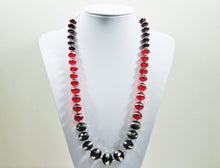 Load image into Gallery viewer, Red and Black Statement Necklace, Long Necklace, Glass Necklace, Long Beaded Necklace, Black and Red, Gray Necklace, Layering Necklace, Red