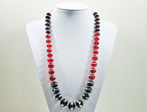 Red and Black Statement Necklace, Long Necklace, Glass Necklace, Long Beaded Necklace, Black and Red, Gray Necklace, Layering Necklace, Red