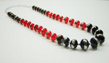 Load image into Gallery viewer, Red and Black Statement Necklace, Long Necklace, Glass Necklace, Long Beaded Necklace, Black and Red, Gray Necklace, Layering Necklace, Red