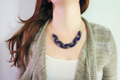 Statement Necklace - Braided Purple Jewelry - Silver Chain