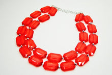 Load image into Gallery viewer, Ruby Red Chunky Statement Necklace, Double Layer Acrylic Bead Jewelry, red earrings, red jewelry set, big bead red necklace, resin necklace