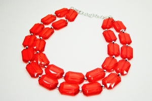 Ruby Red Chunky Statement Necklace, Double Layer Acrylic Bead Jewelry, red earrings, red jewelry set, big bead red necklace, resin necklace