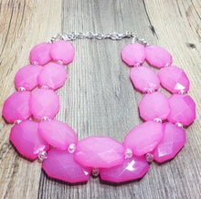 Load image into Gallery viewer, Blush Pink beaded statement chunky necklace, baby pink necklace, light pink necklace, pink bridesmaid, pink beaded necklace