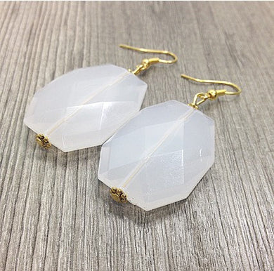 White Gem Drop Earrings 