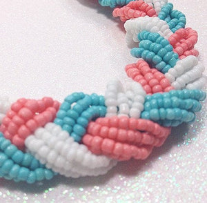 Coral & turquoise seed bead braided necklace