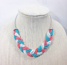 Load image into Gallery viewer, Coral &amp; turquoise seed bead braided necklace