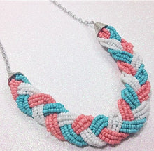 Load image into Gallery viewer, Coral &amp; turquoise seed bead braided necklace