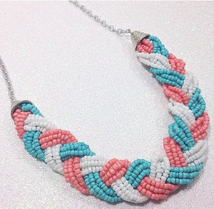 Coral & turquoise seed bead braided necklace