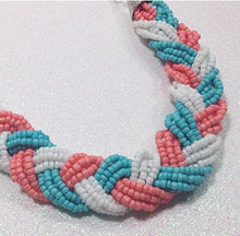 Load image into Gallery viewer, Coral &amp; turquoise seed bead braided necklace