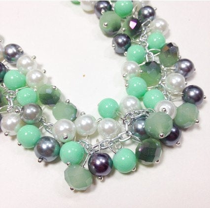 Mint Green + Gray Cluster Necklace / Womens Jewelry / Full Cluster