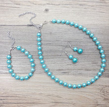 Load image into Gallery viewer, Bridesmaid Set - Robins egg blue bracelet, necklace, and earrings