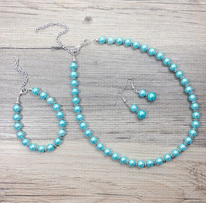 Bridesmaid Set - Robins egg blue bracelet, necklace, and earrings