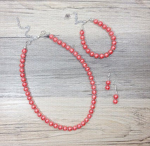 Coral Jewelry Set - necklace, bracelet, earrings, bridesmaids - bridesmaid jewelry or everyday set!