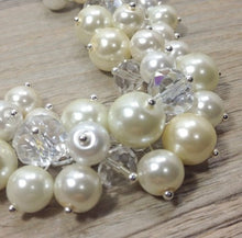 Load image into Gallery viewer, Bridal Necklace - White or Ivory with crystals - Cluster Pearl Wedding Jewelry for Bridesmaids