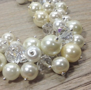 Bridal Necklace - White or Ivory with crystals - Cluster Pearl Wedding Jewelry for Bridesmaids