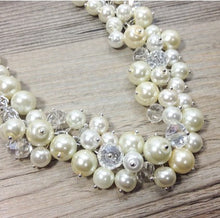 Load image into Gallery viewer, Bridal Necklace - White or Ivory with crystals - Cluster Pearl Wedding Jewelry for Bridesmaids