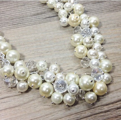 Bridal Necklace - White or Ivory with crystals - Cluster Pearl Wedding Jewelry for Bridesmaids