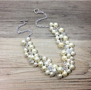 Bridal Necklace - White or Ivory with crystals - Cluster Pearl Wedding Jewelry for Bridesmaids