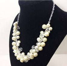 Load image into Gallery viewer, Bridal Necklace - White or Ivory with crystals - Cluster Pearl Wedding Jewelry for Bridesmaids