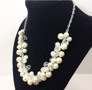 Bridal Necklace - White or Ivory with crystals - Cluster Pearl Wedding Jewelry for Bridesmaids