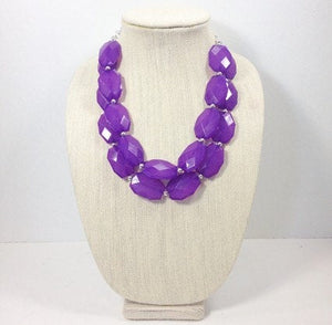 Big Bead Purple Necklace - double strand statement jewelry