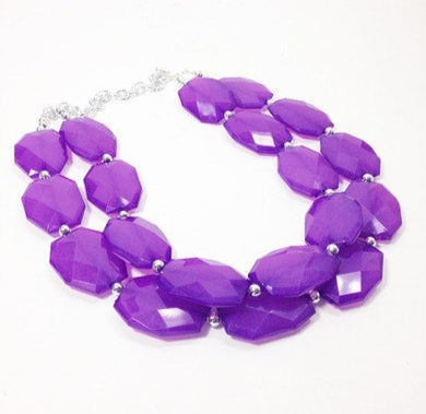 Big Bead Purple Necklace - double strand statement jewelry