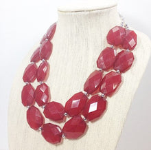 Load image into Gallery viewer, Marsala Necklace - Double strand deep red jewelry - big beaded chunky  statement necklace