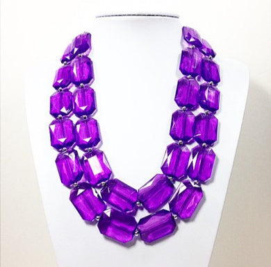 Chunky Statement Necklace - 2 Strand Royal Purple Beaded Necklace