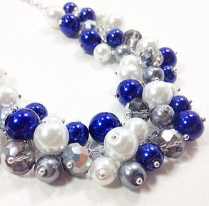 Navy Blue, Gray, and White Wedding Necklaces - Bridal, Bridesmaid, Flower Girl, Mother of the Bride - or everyday!