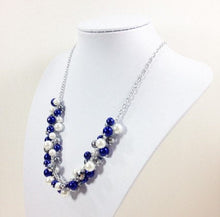 Load image into Gallery viewer, Navy Blue, Gray, and White Wedding Necklaces - Bridal, Bridesmaid, Flower Girl, Mother of the Bride - or everyday!