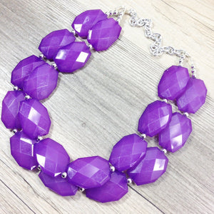 Big Bead Purple Necklace - double strand statement jewelry