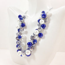 Load image into Gallery viewer, Navy Blue, Gray, and White Wedding Necklaces - Bridal, Bridesmaid, Flower Girl, Mother of the Bride - or everyday!