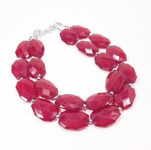 Marsala Necklace - Double strand deep red jewelry - big beaded chunky  statement necklace