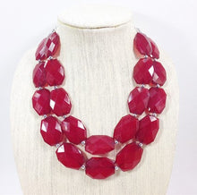 Load image into Gallery viewer, Marsala Necklace - Double strand deep red jewelry - big beaded chunky  statement necklace