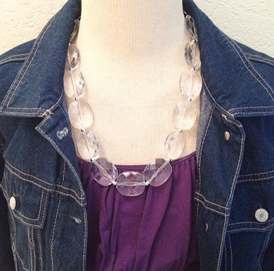 Single Strand Clear Crystal Statement Necklace, Bib necklace, lucite necklace, beaded necklace, bridesmaid necklace, translucent necklace