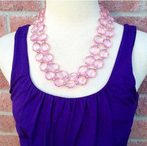 Blush pink Double Strand statement necklace - Blush big beaded chunky jewelry, blush pink wedding, light pink jewelry set, light pink earrin